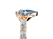 Baguette Engagement Ring Setting for Fancy Blue Pear-Shaped Center with Alternating Bar-Set Band and Prong Head in Rose Gold