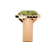 Halo Engagement Ring Setting for Fancy Yellow Emerald Cut Center with Knife Ridge Cathedral Band and Prong Head in Rose Gold