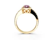 Accent Halo Engagement Ring Setting for Fancy Pink Radiant Cut Center with Full-Length Pave Band and Prong Head in Yellow Gold
