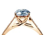 Solitaire Engagement Ring Setting for Fancy Blue Oval Center with Cathedral Channel Band and Prong Head in Rose Gold