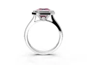 Halo Engagement Ring Setting for Fancy Pink Asscher Cut Center with Milgrain Pave Band and Bezel Head in White Gold