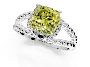 Halo Engagement Ring Setting for Fancy Yellow Cushion Cut Center with Rope Twist Split Shank and Prong Head in Platinum