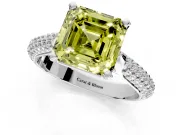 Solitaire Engagement Ring Setting for Fancy Yellow Asscher Cut Center with Multi-Row Accents and Prong Head in Sterling Silver