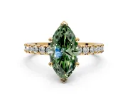 Solitaire Engagement Ring Setting for Fancy Green Marquise Center with Fine Pave Band and Claw Prong Head in Yellow Gold