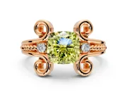 Solitaire Engagement Ring Setting for Fancy Yellow Cushion Cut Center with Twisted Band and Scroll Prong Head in Rose Gold