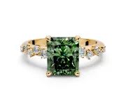 Solitaire Engagement Ring Setting for Fancy Green Radiant Cut Center with Trailing Leaf Accent Band and Prong Head in Yellow Gold