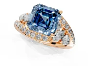 Halo Engagement Ring Setting for Fancy Blue Asscher Cut Center with Marquise and Pave Bypass Band and Prong Head in Rose Gold