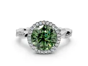 Halo Engagement Ring Setting for Fancy Green Round Cut Center with Pave and Plain Twist Band and Prong Head in Platinum