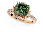 Halo Engagement Ring Setting for Fancy Green Princess Cut Center with Openwork Halo, Pave Band and Prong Head in Rose Gold