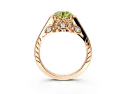 Cathedral Engagement Ring Setting for Fancy Yellow Round Cut Center with Antique-Style Pave Band and Prong Head in Rose Gold