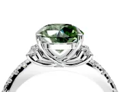 Paired Accent Engagement Ring Setting for Fancy Green Round Cut Center with Pave Band and Prong Head in Platinum