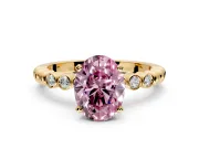 Solitaire Engagement Ring Setting for Fancy Pink Oval Center with Bezel-Dot Beaded Band and Prong Head in Yellow Gold