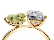 Fancy Yellow Heart-Shaped and Emerald Cut Lab-Grown Diamond Toi et Moi Engagement Ring with Prong-Set Stones in Yellow Gold