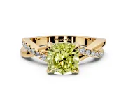 Solitaire Engagement Ring Setting for Fancy Yellow Cushion Cut Center with Half-Pave Crossover Band and Prong Head in Yellow Gold