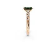 Cluster Engagement Ring Setting for Fancy Green Emerald Cut Center with Round Cut Accent Band and Prong Head in Rose Gold
