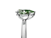 Hidden Halo Engagement Ring Setting for Fancy Green Pear-Shaped Center with Thin Rounded Band and Prong Head in Sterling Silver