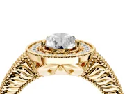 Milgrain Halo Engagement Ring Setting for Pear-Shaped Center with Pave Band and Prong Head in Yellow Gold
