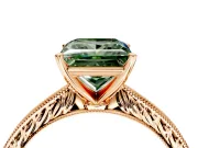 Solitaire Engagement Ring Setting for Fancy Green Princess Cut Center with Engraved Milgrain Band and Prong Head in Rose Gold
