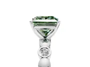Solitaire Engagement Ring Setting for Fancy Green Princess Cut Center with Beaded Bezel Station Band and Prong Head in White Gold