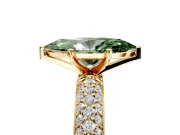 Solitaire Engagement Ring Setting for Fancy Green Marquise Center with Domed Multi-Row Pave Band and Prong Head in Yellow Gold