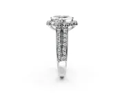 Large Accent Halo Engagement Ring Setting for Asscher Cut Center with Pave Split Shank and Prong Head in Platinum