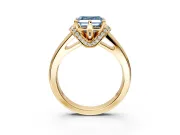 Solitaire Engagement Ring Setting for Fancy Blue Asscher Cut Center with Wide Band, Pave Collar and Prong Head in Yellow Gold