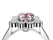 Cluster Halo Engagement Ring Setting for Fancy Pink Oval Center with Milgrain Bezel Accents and Prong Head in White Gold