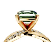 Solitaire Engagement Ring Setting for Fancy Green Asscher Cut Center with Pave and Plain Crossover and Basket Head in Yellow Gold
