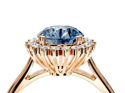 Starburst Halo Engagement Ring Setting for Fancy Blue Round Cut Center with Thin Round-Wire Band and Prong Head in Rose Gold