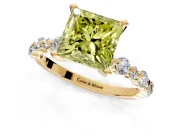 Solitaire Engagement Ring Setting for Fancy Yellow Princess Cut Center with Alternating Size Accents and Prong Head in Yellow Gold