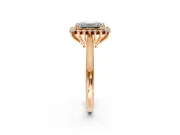 Starburst Halo Engagement Ring Setting for Emerald Cut Center with Thin Round-Wire Band and Prong Head in Rose Gold