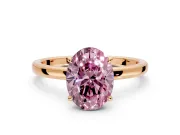 Hidden Halo Engagement Ring Setting for Fancy Pink Oval Center with Plain Band and Tall Prong Head in Rose Gold