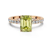Solitaire Engagement Ring Setting for Fancy Yellow Emerald Cut Center with Large Accent Band and Prong Head in Rose Gold