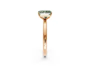 Low-Set Solitaire Engagement Ring Setting for Fancy Green Radiant Cut Center with Thin Plain Band and Prong Head in Rose Gold