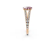 Solitaire Engagement Ring Setting for Fancy Pink Oval Center with Pave Split Shank and Prong Head in Rose Gold