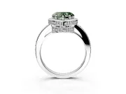 Halo Engagement Ring Setting for Fancy Green Heart-Shaped Center with Metal-Rimmed Halo, Pave Band and Prong Head in Platinum
