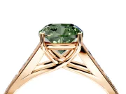 Solitaire Engagement Ring Setting for Fancy Green Cushion Cut Center with Round Cut Channel Band and Prong Head in Rose Gold