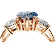 3 Stone Engagement Ring Setting for Fancy Blue Heart-Shaped Center with Matching Side Accents and Prong Head in Rose Gold