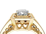 Halo Engagement Ring Setting for Radiant Cut Center with Milgrain Split Shank and Prong Head in Yellow Gold
