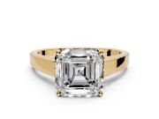 Solitaire Engagement Ring Setting for Asscher Cut Center with Tapered Split Shoulders and Prong Head in Yellow Gold