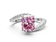 Solitaire Engagement Ring Setting for Fancy Pink Radiant Cut Center with Pave Bypass Swirl Band and Prong Head in Platinum
