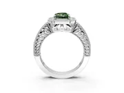 Milgrain Halo Engagement Ring Setting for Fancy Green Radiant Cut Center with Pave Band and Prong Head in White Gold