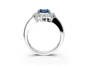Halo Engagement Ring Setting for Fancy Blue Asscher Cut Center with Milgrain Channel Band and Prong Head in White Gold