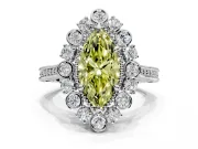 Milgrain Halo Engagement Ring Setting for Fancy Yellow Marquise Center with Bezel Point Accents and Prong Head in Platinum