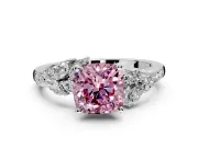 Solitaire Engagement Ring Setting for Fancy Pink Cushion Cut Center with Marquise Accent Twist Band and Prong Head in White Gold