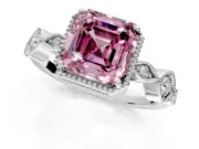 Vintage Station Engagement Ring Setting for Fancy Pink Asscher Cut Center with Accents and Prong Head in Platinum