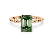 Solitaire Engagement Ring Setting for Fancy Green Emerald Cut Center with Plain Twisted Rope Band and Prong Head in Rose Gold