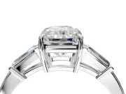 3 Stone Engagement Ring Setting for Radiant Cut Center with Baguette Accents and Prong Head in White Gold