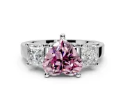 3 Stone Engagement Ring Setting for Fancy Pink Heart-Shaped Center with Matching Side Accents and Prong Head in Platinum