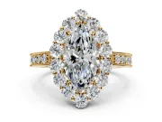 Halo Engagement Ring Setting for Marquise Center with Milgrain Channel Band and Prong Head in Yellow Gold